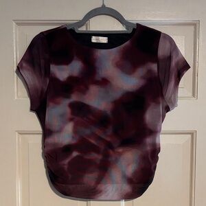 Burgundy and Gray Short Sleeve Crop top